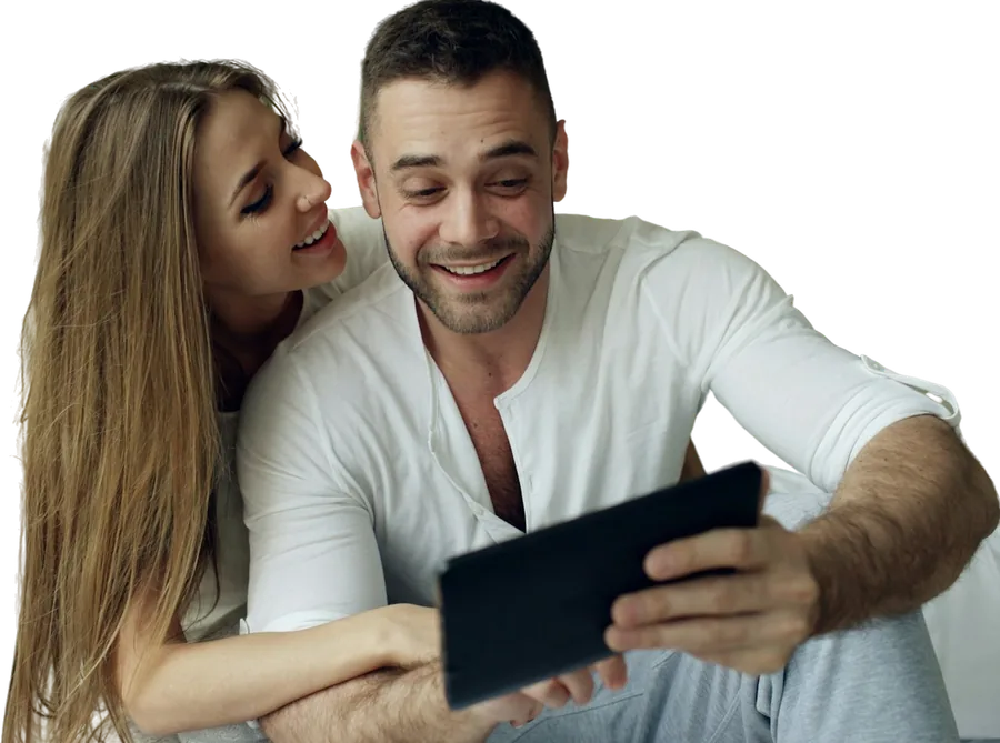 A couple reading fertility answers together on a tablet
