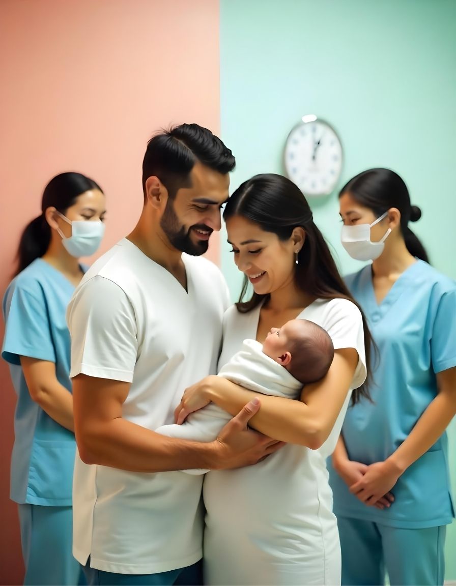 Parents with a newborn and care team