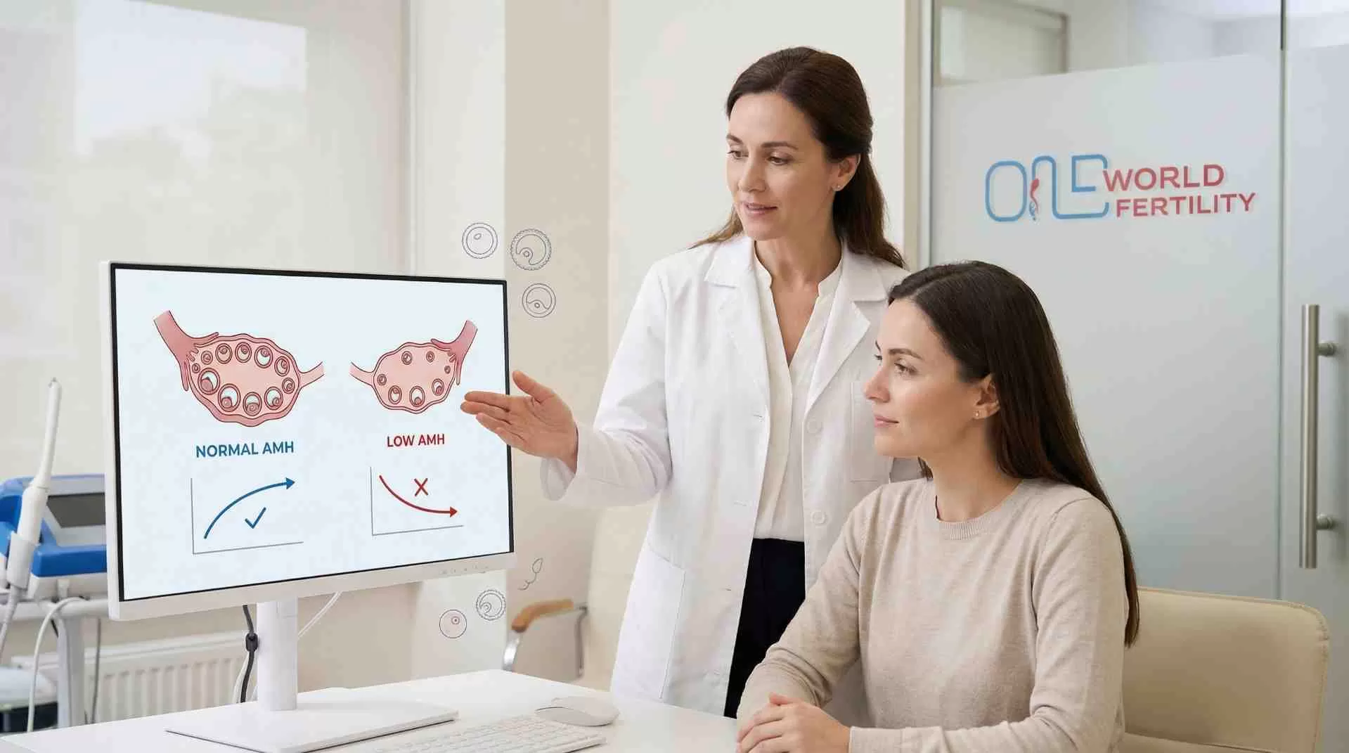 Low AMH levels and fertility explained through ovarian reserve and pregnancy guidance infographic