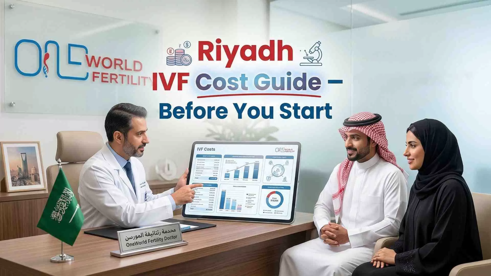 IVF cost in Riyadh Saudi Arabia fertility treatment consultation and embryo lab concept