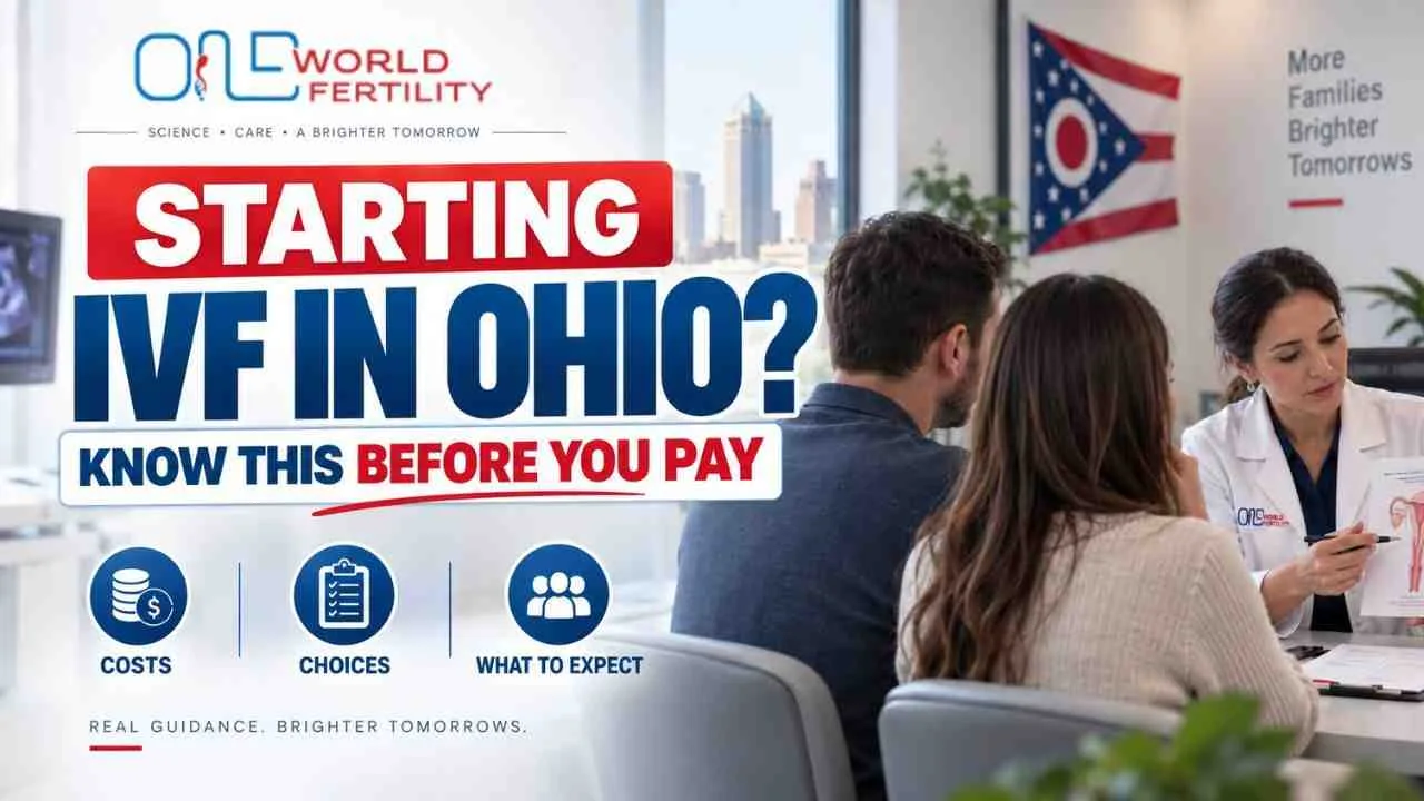 Couple reviewing IVF treatment costs with a fertility specialist at an Ohio clinic